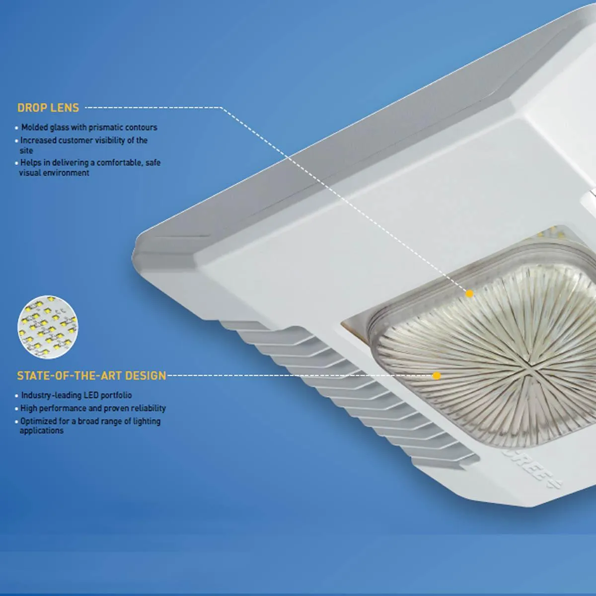 LED Gas Station Canopy Light, 120-277V, Drop Lens