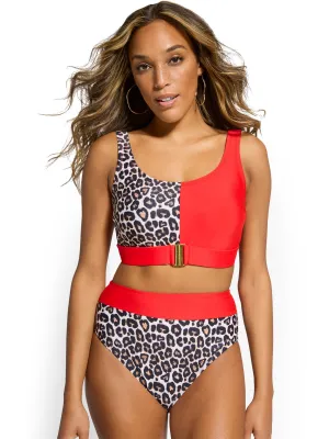 Leopard-Print Colorblock Belted Bikini Top - NY&C Swimwear Leopard-Print Colorblock Belted Bikini Top - NY&C Swimwear