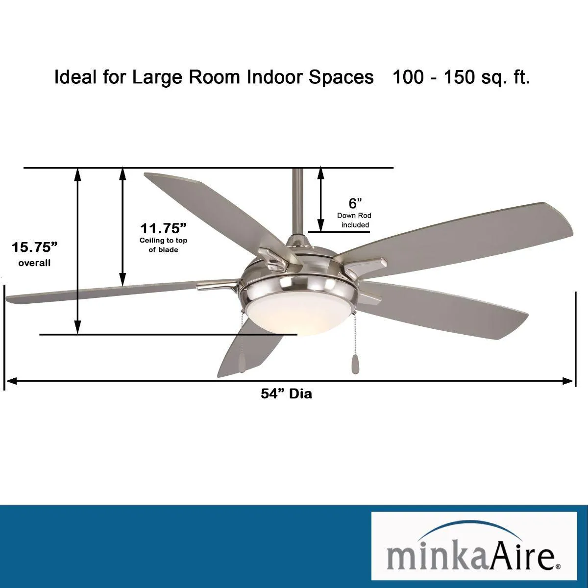 Lun-Aire LED 54" Nickel Ceiling Fan with Pull Chain