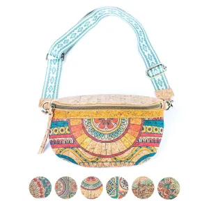 Mandala Print Cork Women's Chest Bag with Colorful Cotton Strap Mandala Print Cork Women's Chest Bag with Colorful Cotton Strap