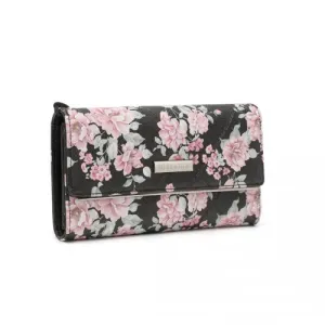 Miss Lulu Ladies' Flower Printed PU Leather Long Purse - Elegant & Spacious Black Wallet with Card Slots Miss Lulu Ladies' Flower Printed PU Leather Long Purse - Elegant & Spacious Black Wallet with Card Slots