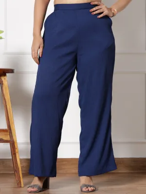 Navy Textured WaistbandPalazzo Navy Textured WaistbandPalazzo