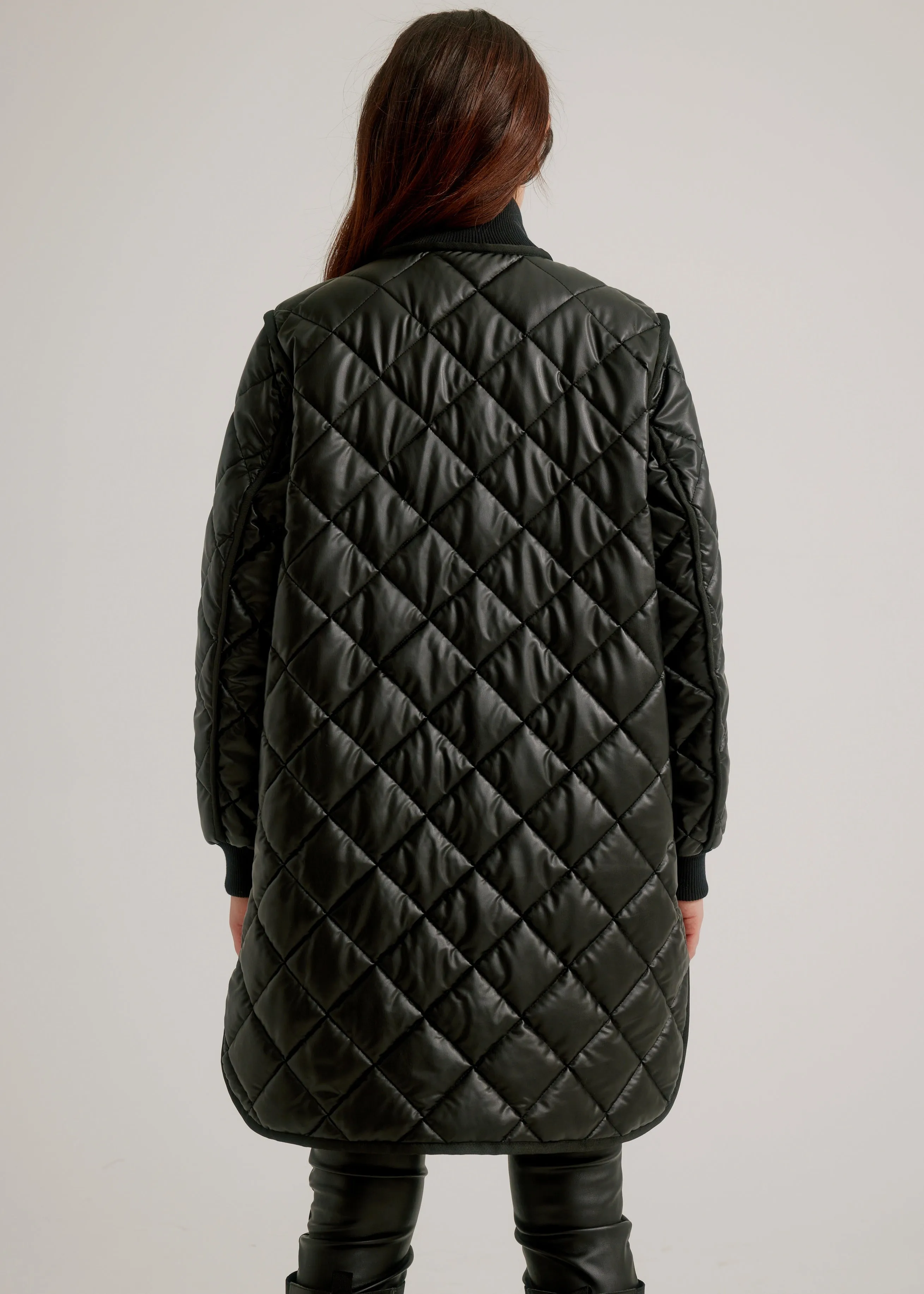 Nikki Jones -  Vegan Leather Diamond Quilted Coat