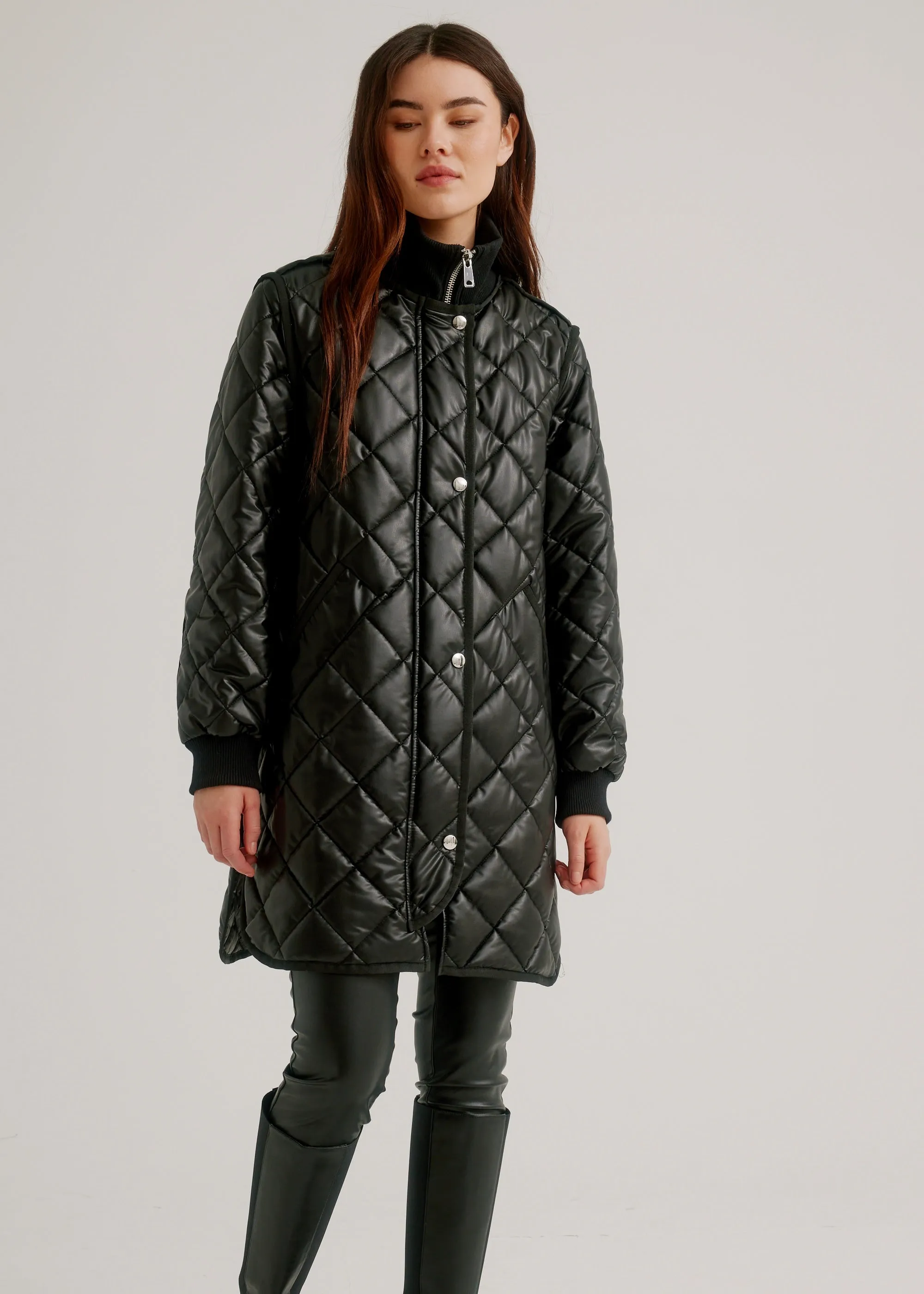 Nikki Jones -  Vegan Leather Diamond Quilted Coat