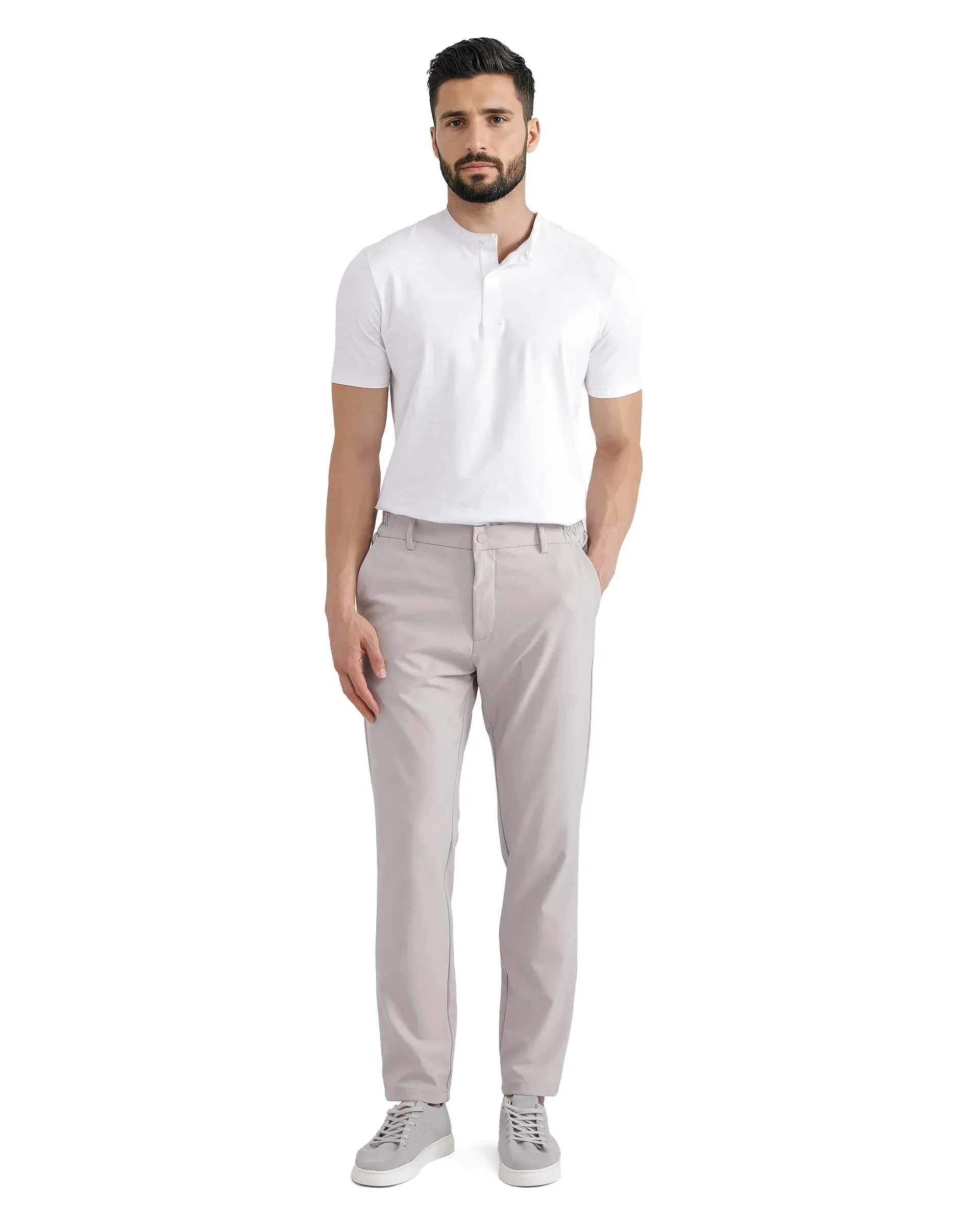 Rare Rabbit Men's Travel-11 Light Beige Polyester Viscose Fabric Button And Zip Closure Regular Fit Plain Trouser
