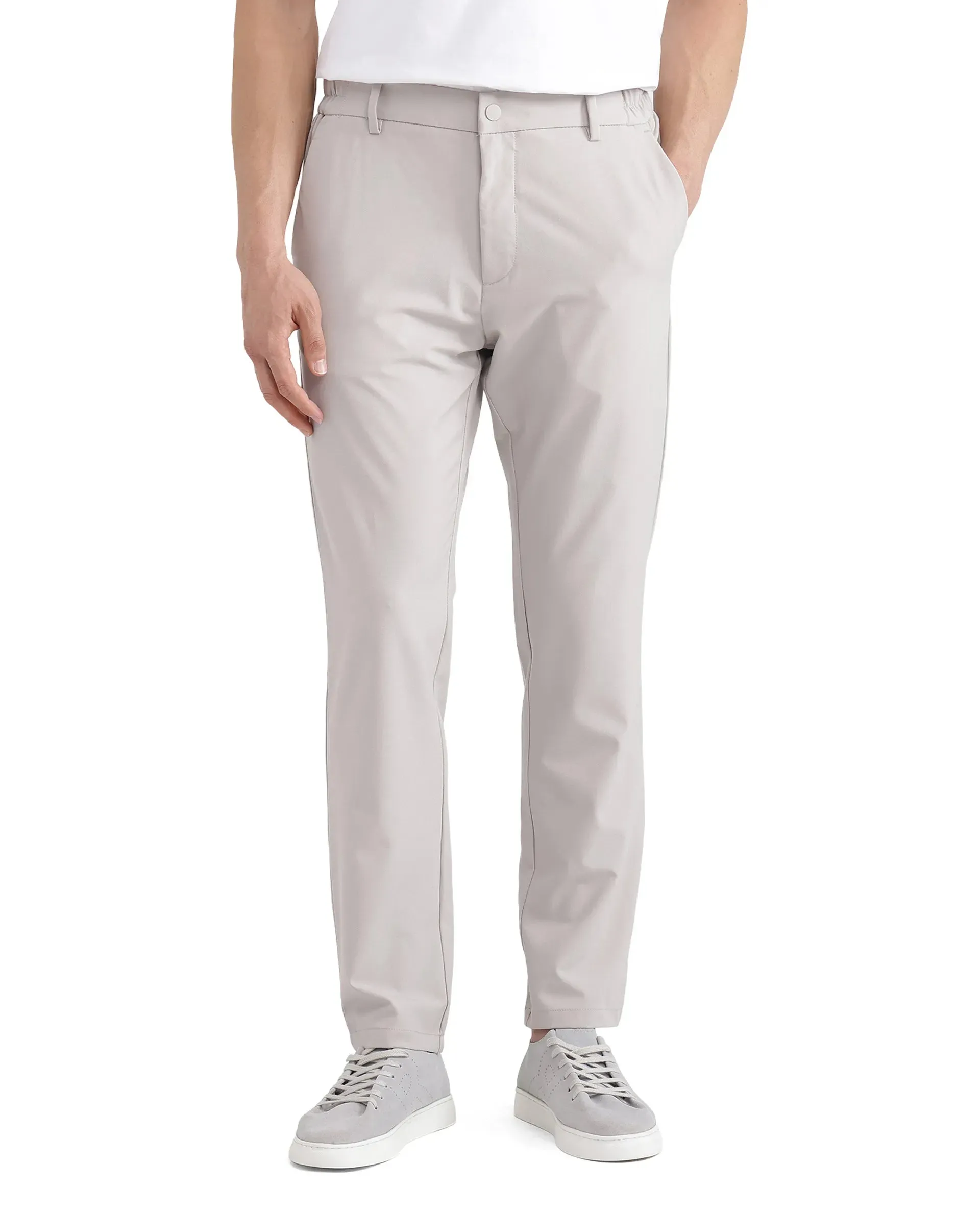 Rare Rabbit Men's Travel-11 Light Beige Polyester Viscose Fabric Button And Zip Closure Regular Fit Plain Trouser