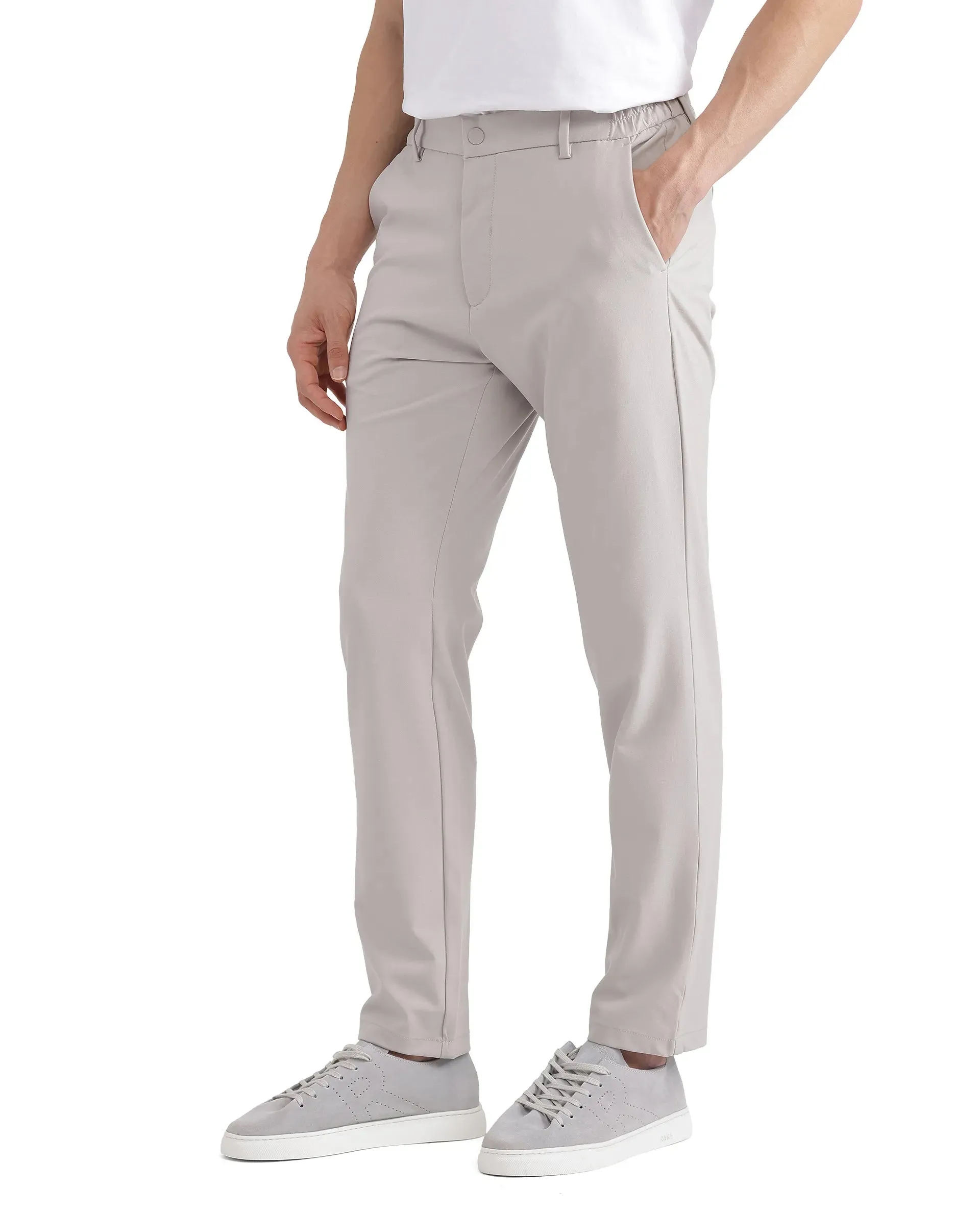 Rare Rabbit Men's Travel-11 Light Beige Polyester Viscose Fabric Button And Zip Closure Regular Fit Plain Trouser