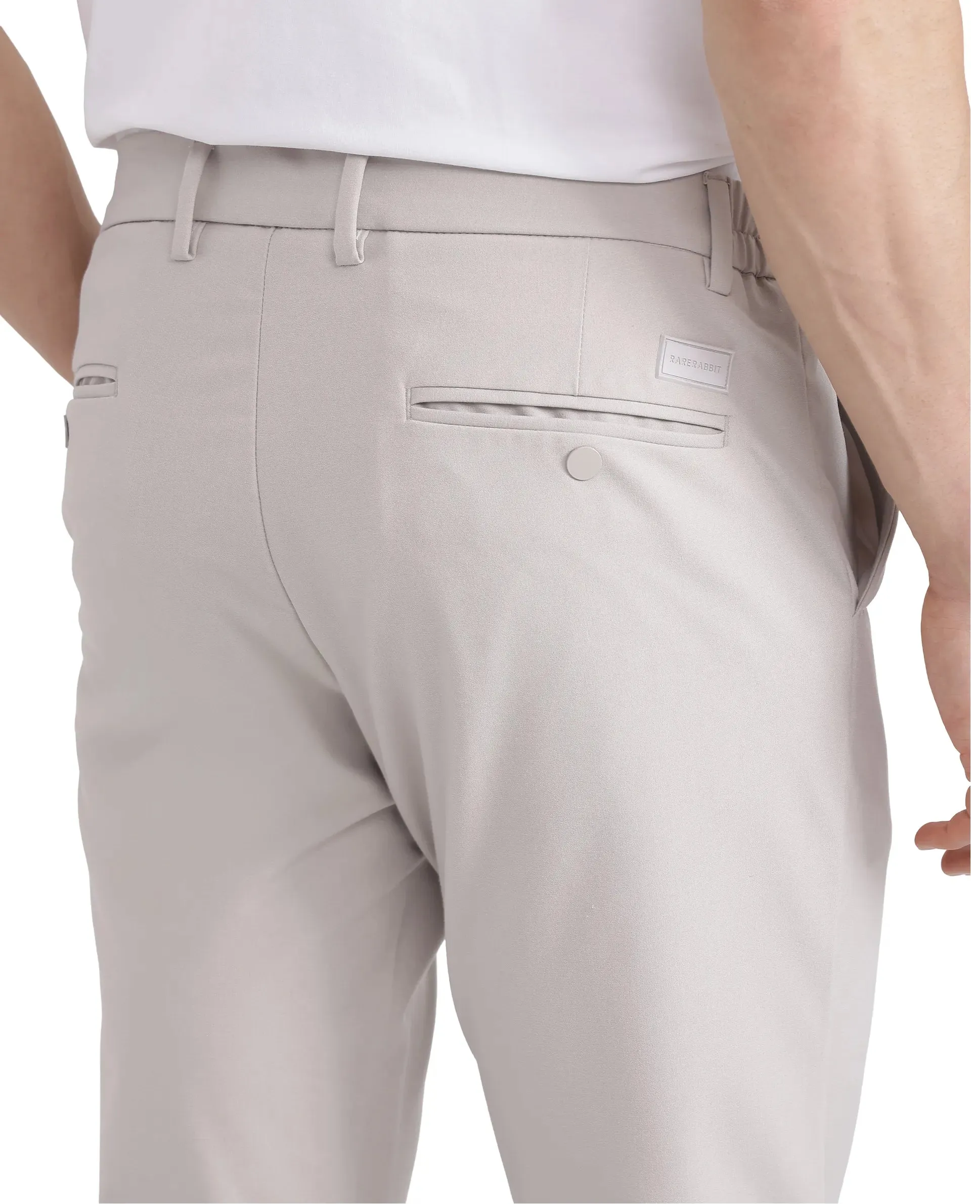 Rare Rabbit Men's Travel-11 Light Beige Polyester Viscose Fabric Button And Zip Closure Regular Fit Plain Trouser