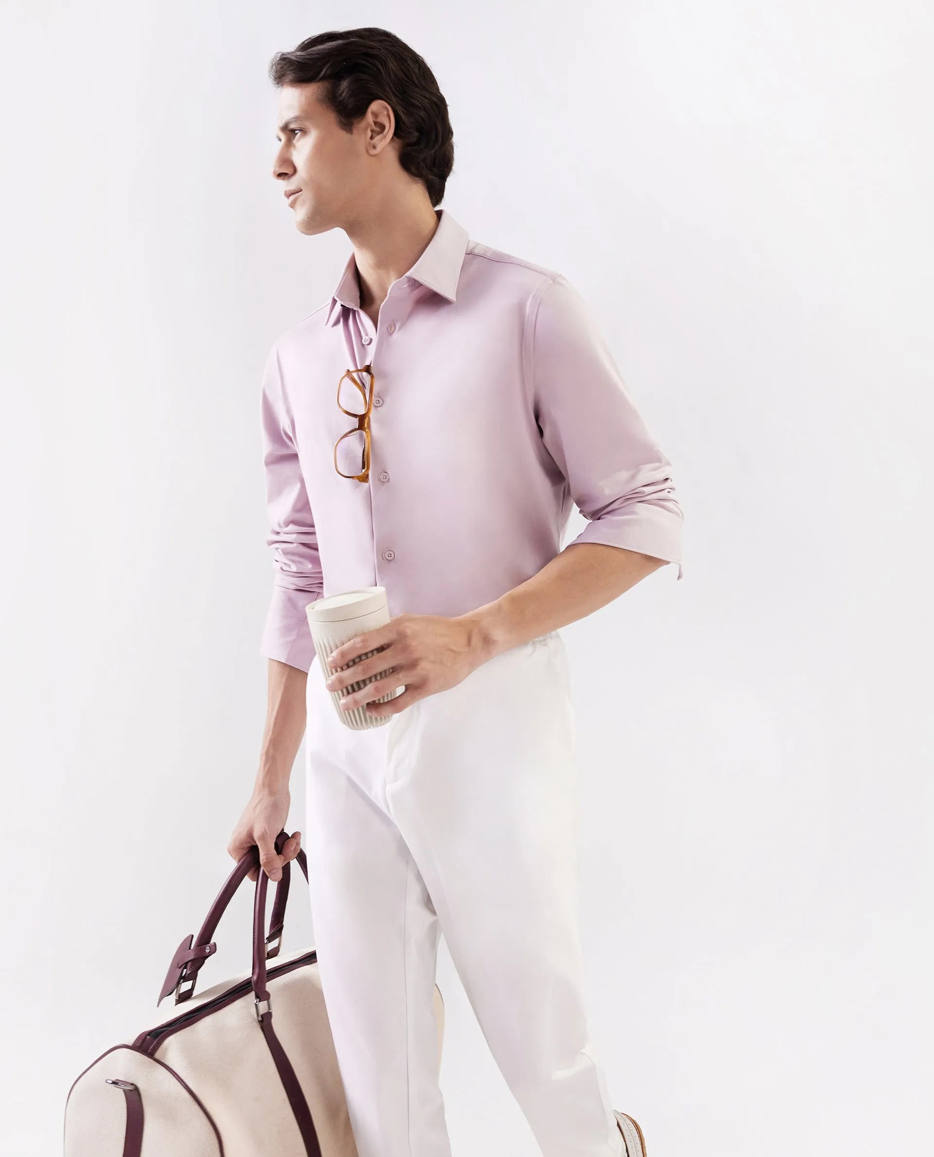 Rare Rabbit Men's Travel-11 White Polyester Viscose Fabric Button And Zip Closure Regular Fit Plain Trouser
