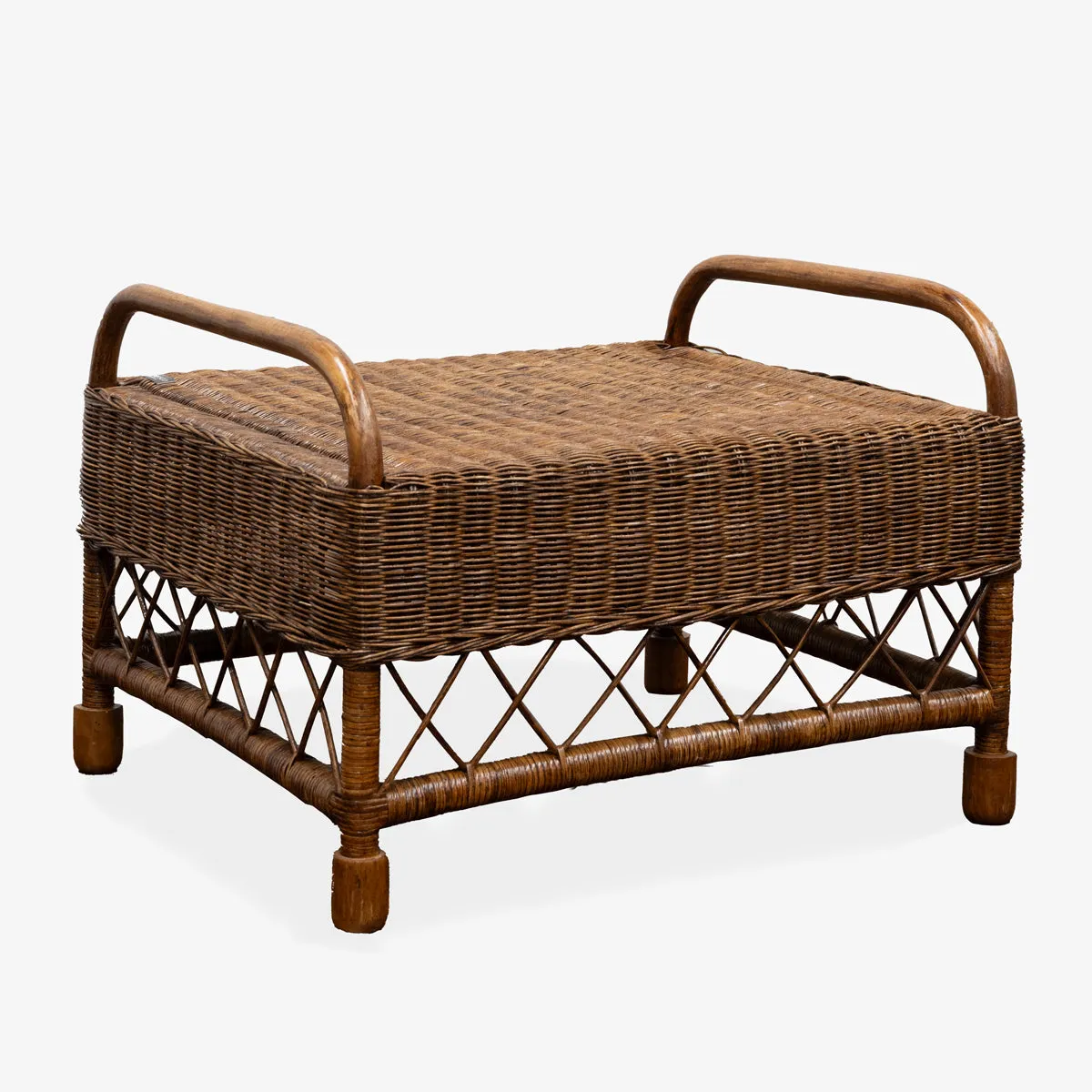 Rattan Wing Footstool (Brown/Nautical Stripe)