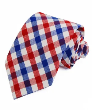 Red and Blue Plaid Cotton Necktie Red and Blue Plaid Cotton Necktie