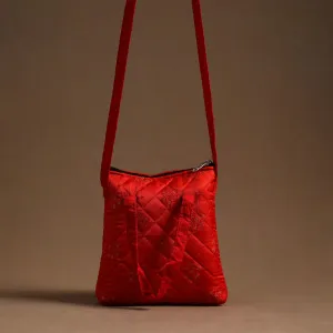 Red - Handcrafted Quilted Silk Sling Bag 34 Red - Handcrafted Quilted Silk Sling Bag 34