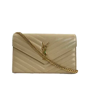 Saint Laurent - YSL Monogramme Grain de Poudre Wallet Chain / Beige Crossbody Saint Laurent - YSL Monogramme Grain de Poudre Wallet Chain / Beige Crossbody