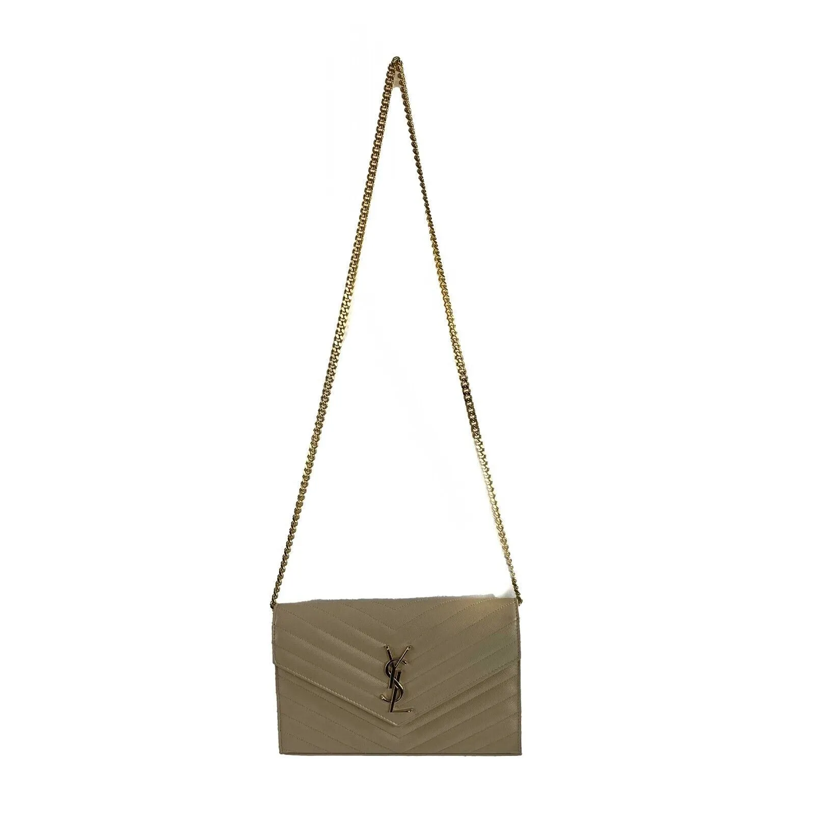 Saint Laurent - YSL Monogramme Grain de Poudre Wallet Chain / Beige Crossbody