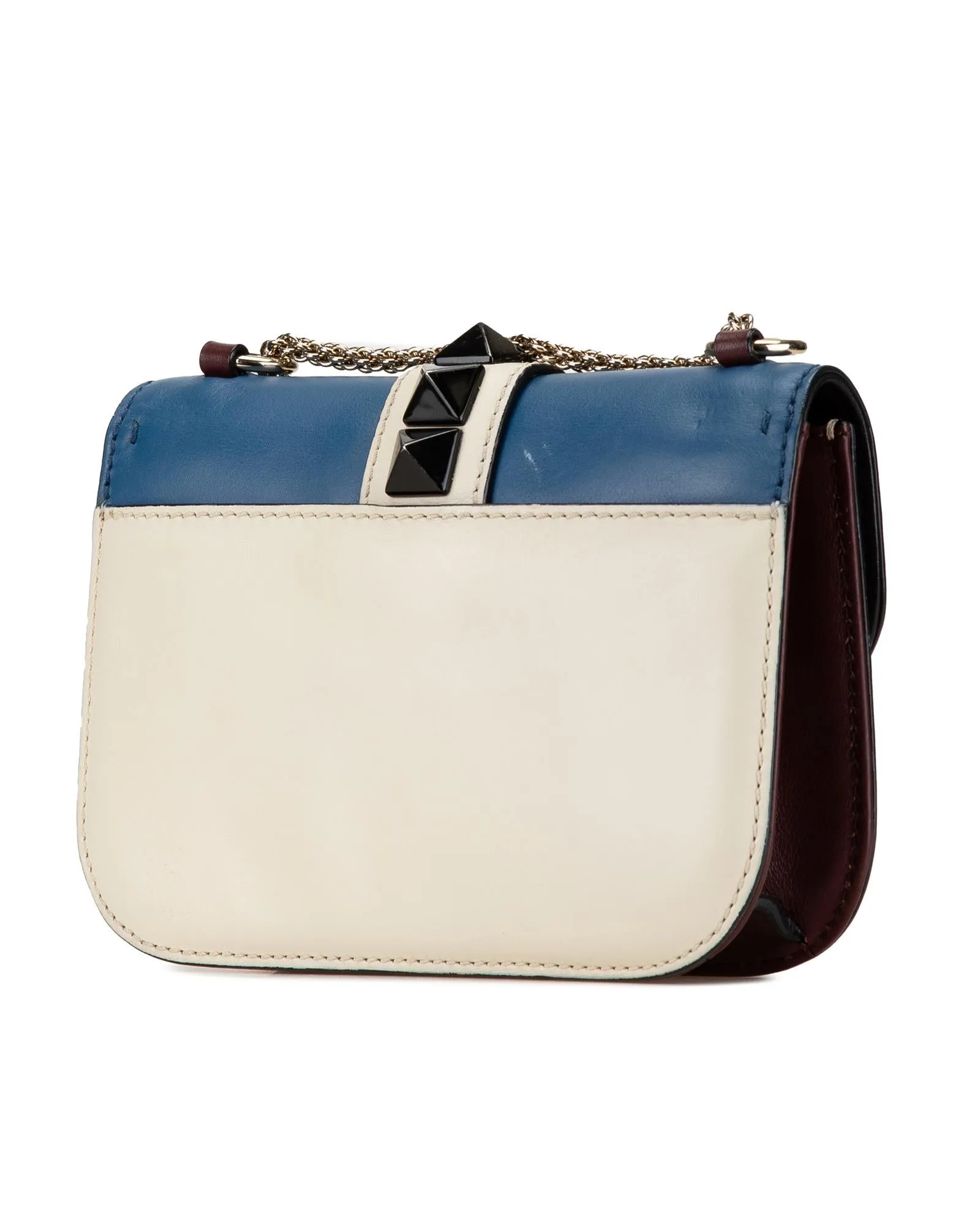 Small Tricolor Rockstud Glam Lock Crossbody Bag with Chain Strap