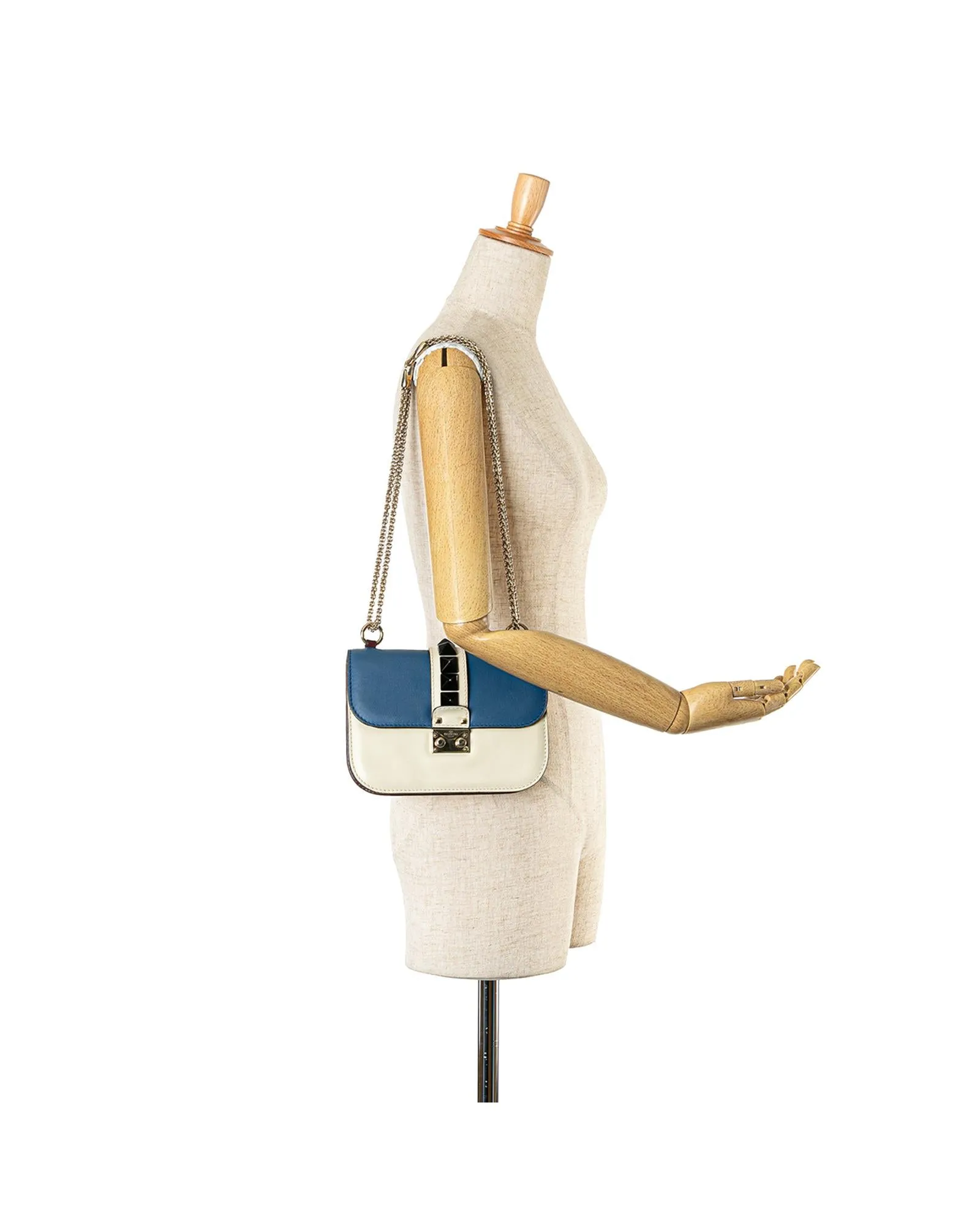 Small Tricolor Rockstud Glam Lock Crossbody Bag with Chain Strap