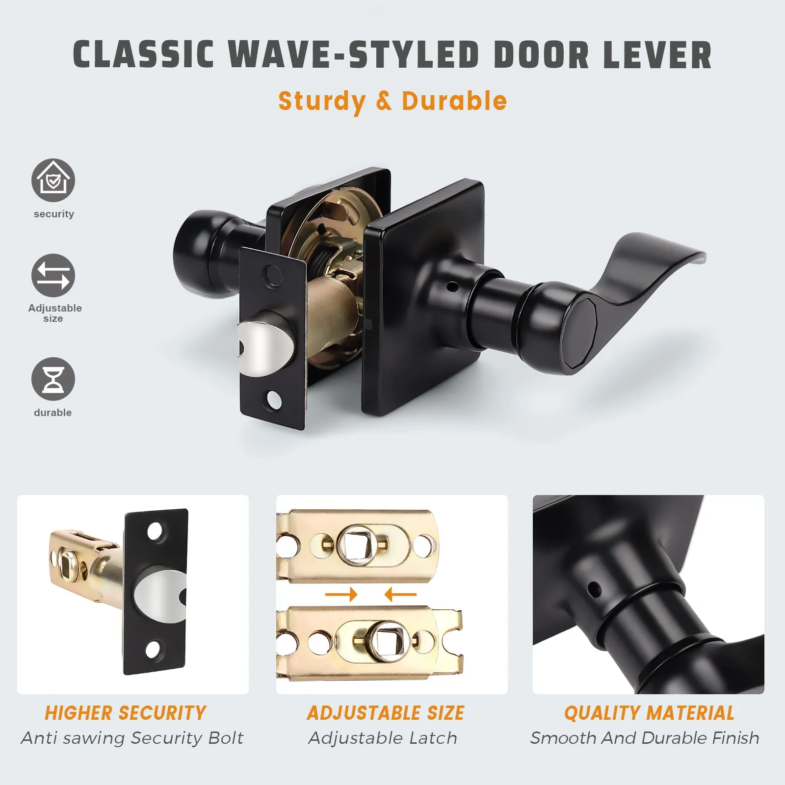 Square Rosette with Wave Style Passage Door Levers - DLSQ061PS