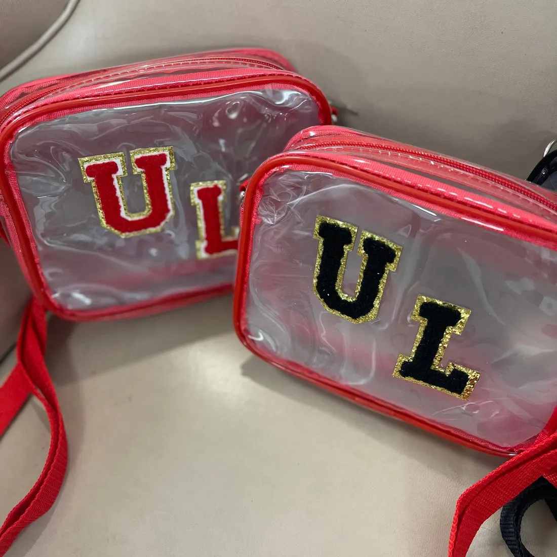 Stadium Bags: Clear Crossbody Purse Red and Black