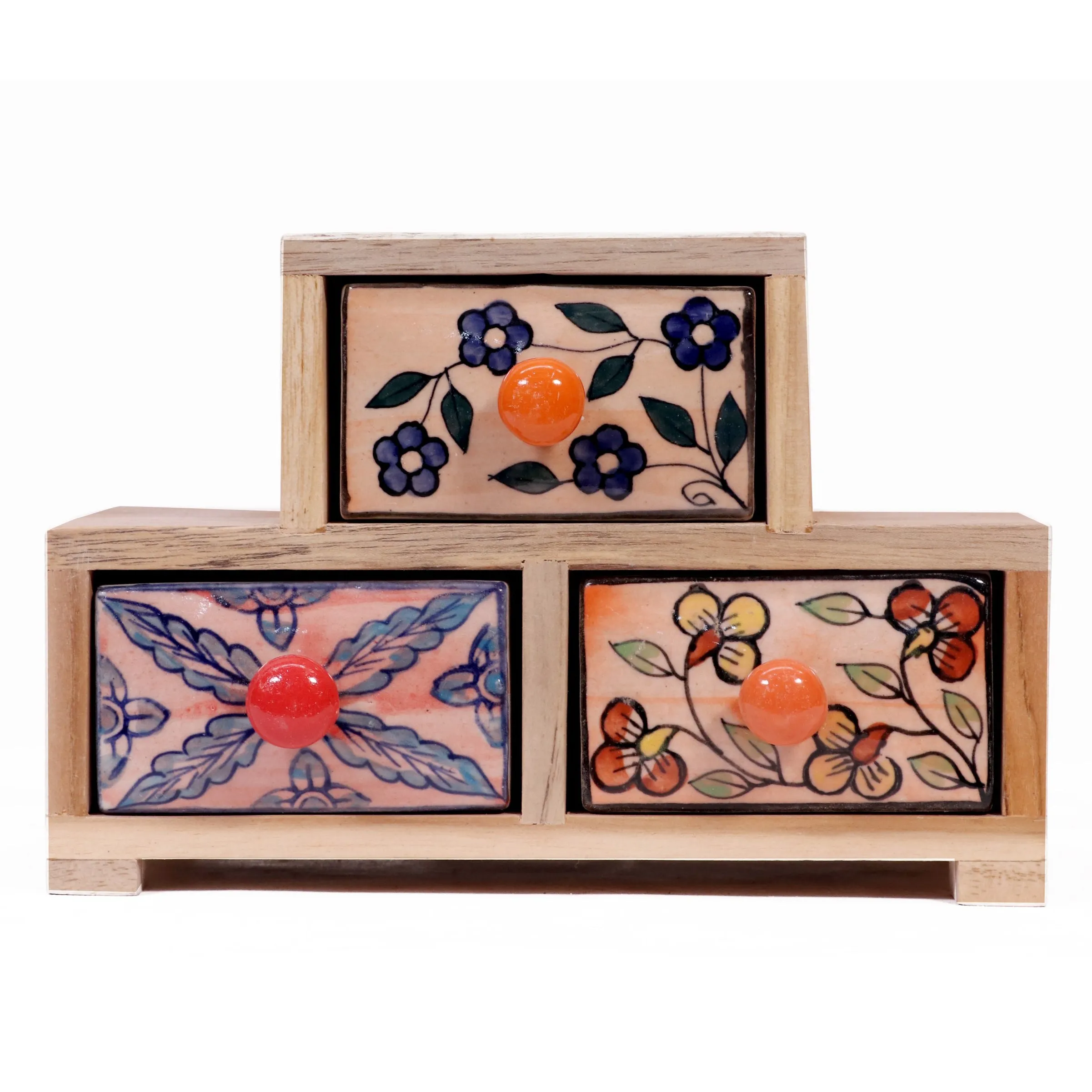 Triple Tower Drawer Wide Handmade Ceramic Organizer