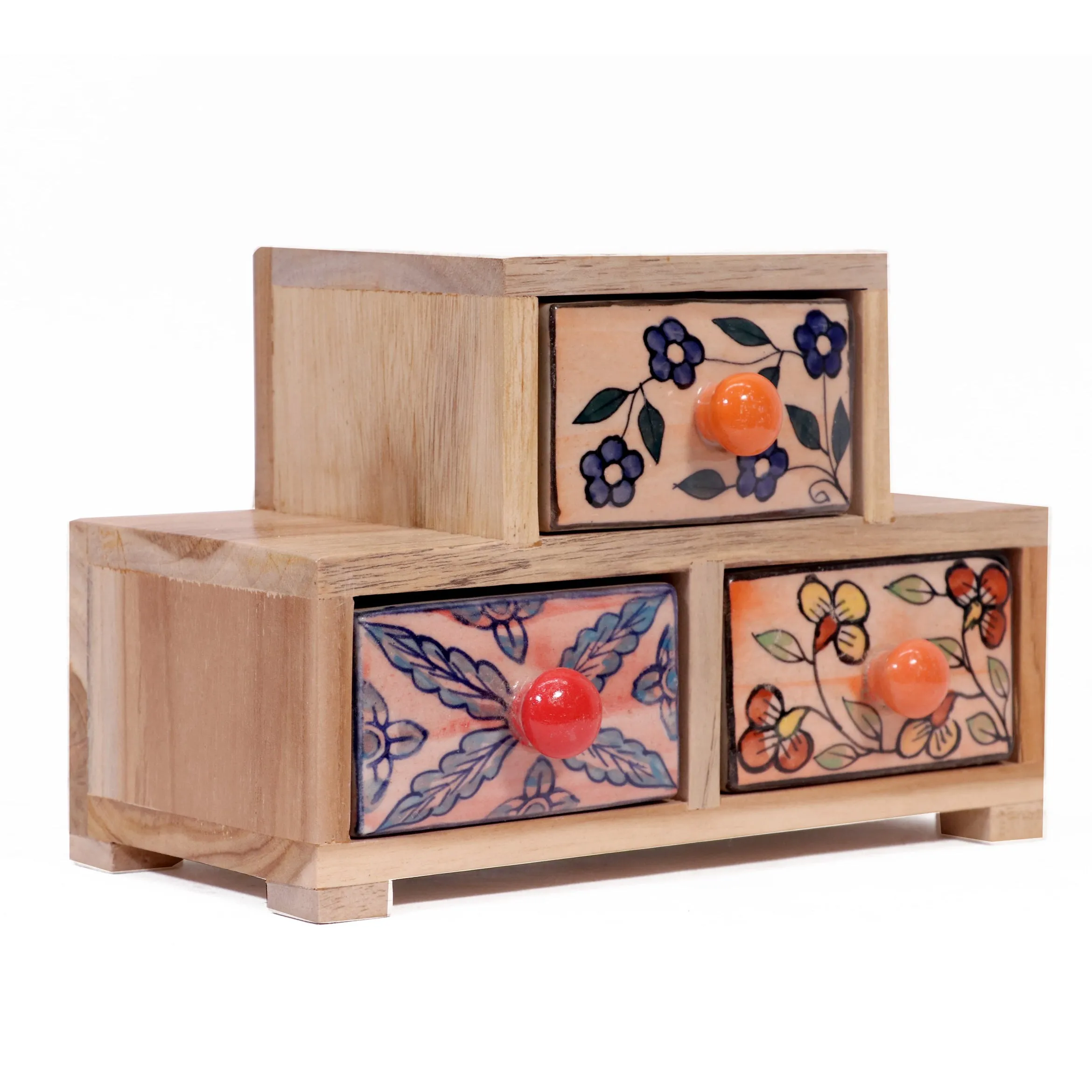 Triple Tower Drawer Wide Handmade Ceramic Organizer
