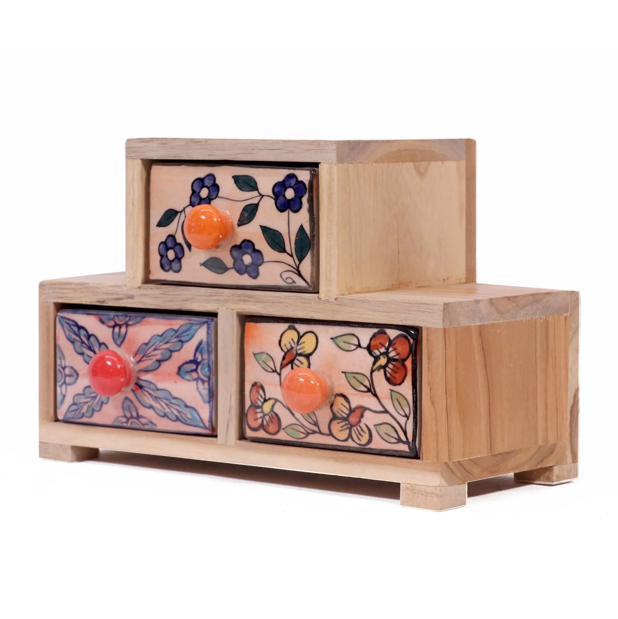 Triple Tower Drawer Wide Handmade Ceramic Organizer