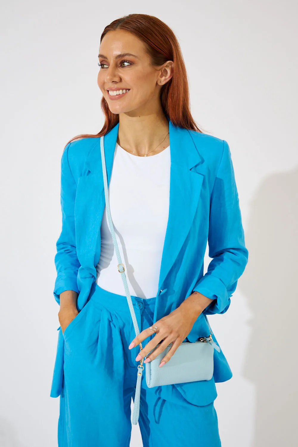 Vegan PU Leather New Haven Crossbody Wallet - Light Blue