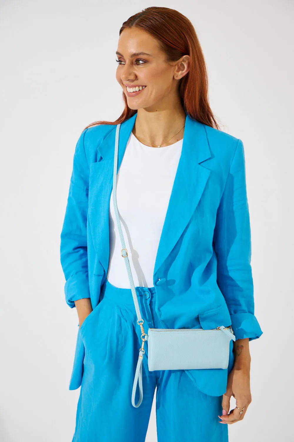 Vegan PU Leather New Haven Crossbody Wallet - Light Blue