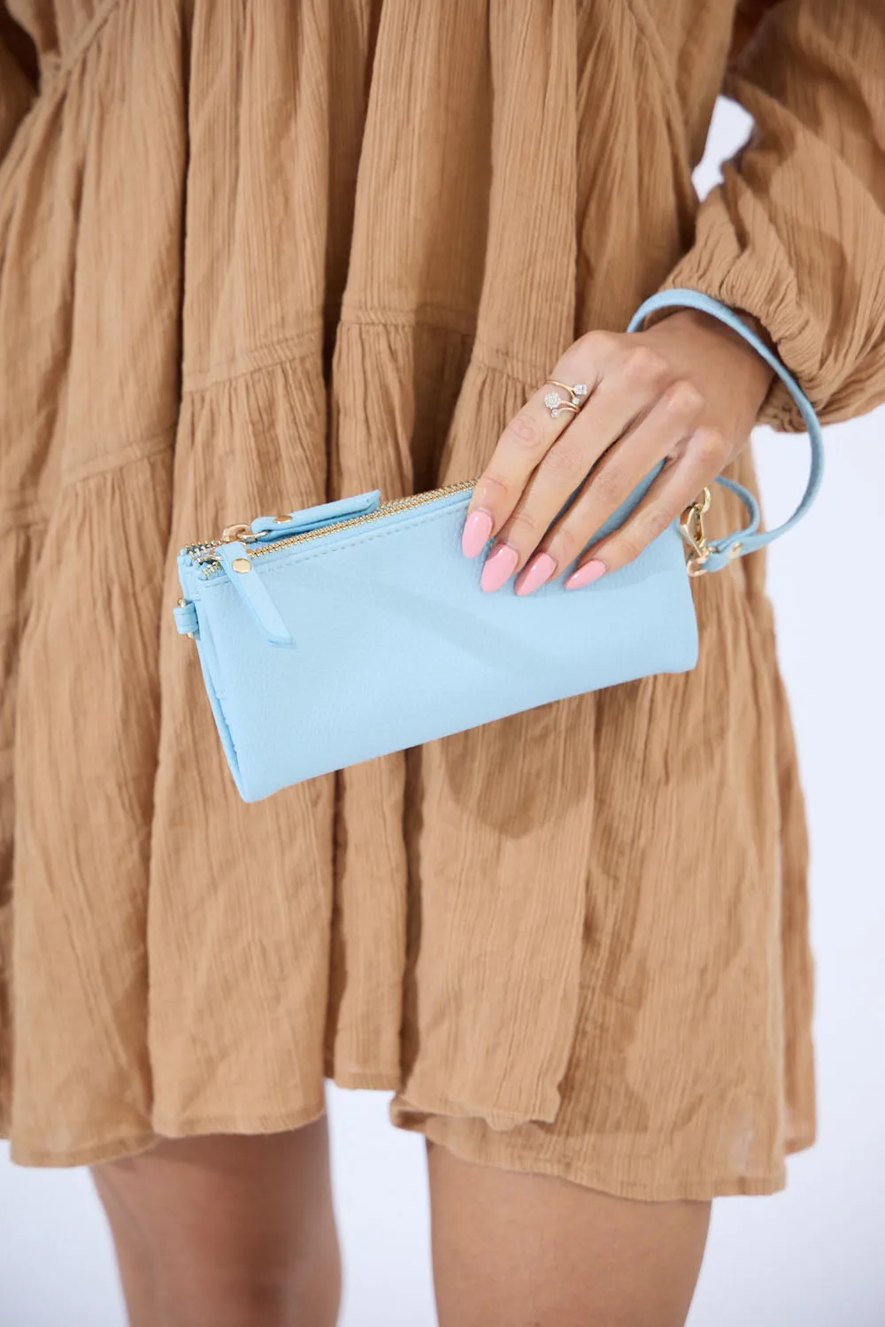 Vegan PU Leather New Haven Crossbody Wallet - Light Blue