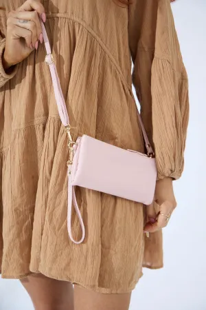 Vegan PU Leather New Haven Crossbody Wallet - Light Pink Vegan PU Leather New Haven Crossbody Wallet - Light Pink