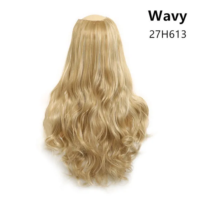 Wavy U-Part Wig for Women – Long Synthetic Hair Extension Clip-In Half Wig, Invisible & Natural Look, 60cm Blonde or Black Hairpiece