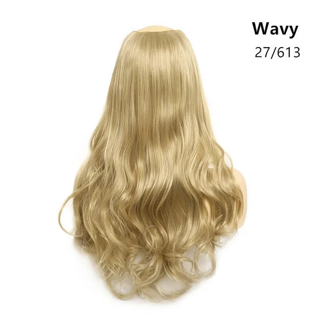 Wavy U-Part Wig for Women – Long Synthetic Hair Extension Clip-In Half Wig, Invisible & Natural Look, 60cm Blonde or Black Hairpiece