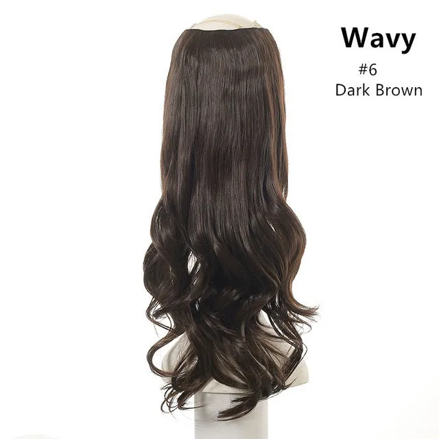Wavy U-Part Wig for Women – Long Synthetic Hair Extension Clip-In Half Wig, Invisible & Natural Look, 60cm Blonde or Black Hairpiece