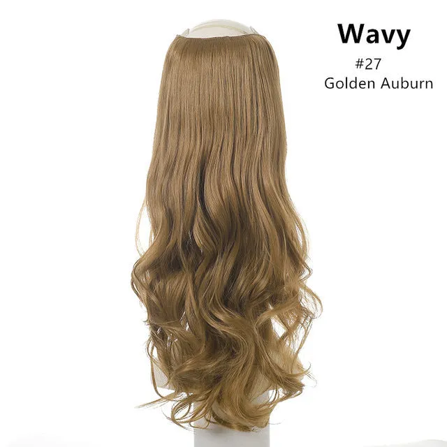Wavy U-Part Wig for Women – Long Synthetic Hair Extension Clip-In Half Wig, Invisible & Natural Look, 60cm Blonde or Black Hairpiece