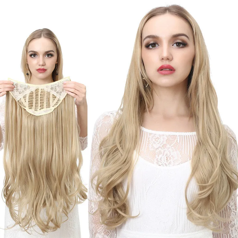 Wavy U-Part Wig for Women – Long Synthetic Hair Extension Clip-In Half Wig, Invisible & Natural Look, 60cm Blonde or Black Hairpiece