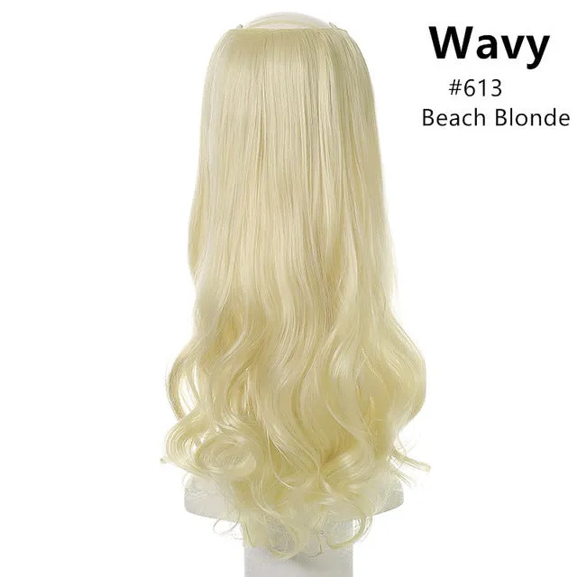 Wavy U-Part Wig for Women – Long Synthetic Hair Extension Clip-In Half Wig, Invisible & Natural Look, 60cm Blonde or Black Hairpiece
