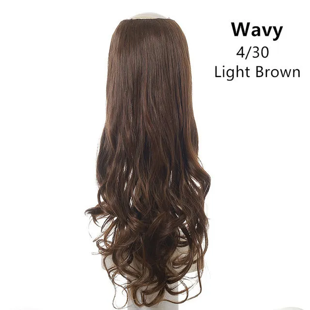 Wavy U-Part Wig for Women – Long Synthetic Hair Extension Clip-In Half Wig, Invisible & Natural Look, 60cm Blonde or Black Hairpiece