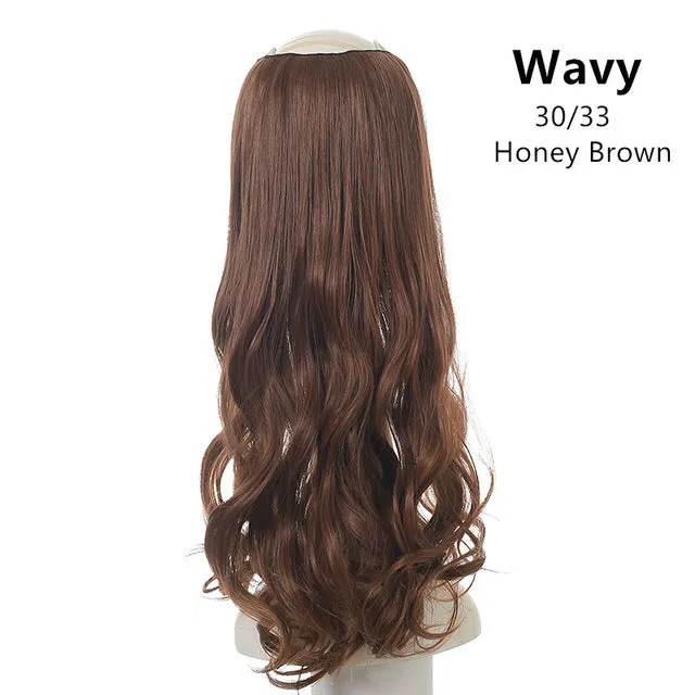 Wavy U-Part Wig for Women – Long Synthetic Hair Extension Clip-In Half Wig, Invisible & Natural Look, 60cm Blonde or Black Hairpiece
