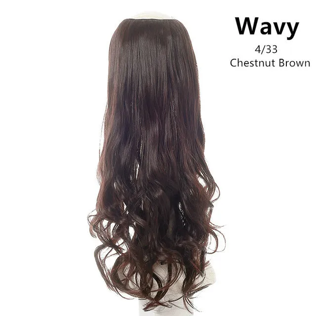 Wavy U-Part Wig for Women – Long Synthetic Hair Extension Clip-In Half Wig, Invisible & Natural Look, 60cm Blonde or Black Hairpiece