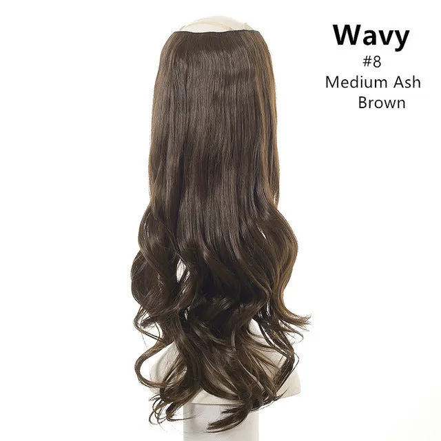 Wavy U-Part Wig for Women – Long Synthetic Hair Extension Clip-In Half Wig, Invisible & Natural Look, 60cm Blonde or Black Hairpiece