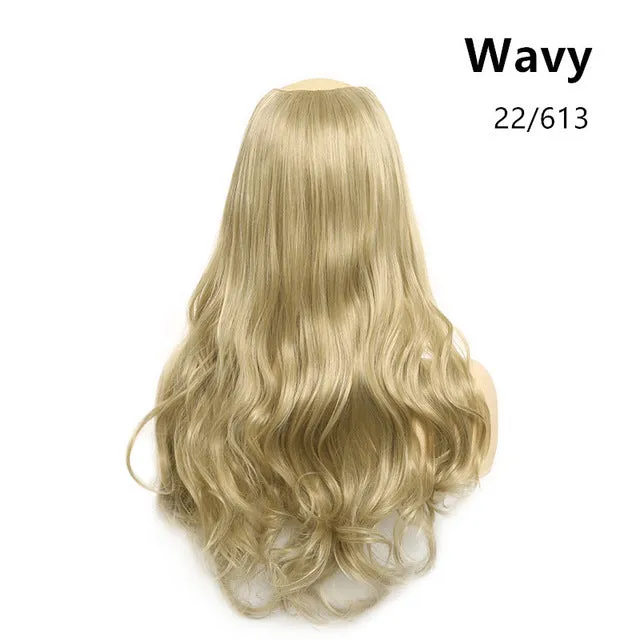 Wavy U-Part Wig for Women – Long Synthetic Hair Extension Clip-In Half Wig, Invisible & Natural Look, 60cm Blonde or Black Hairpiece