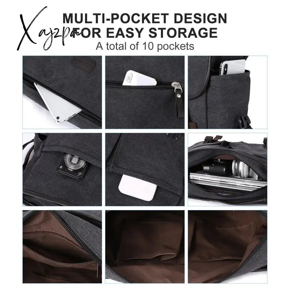 Xajzpa - Messenger Bag for Men Retro Canvas Satchel Casual Briefcases Laptop Bag Fit 13Inch,Water Resistant Crossbody College Satchel Bag