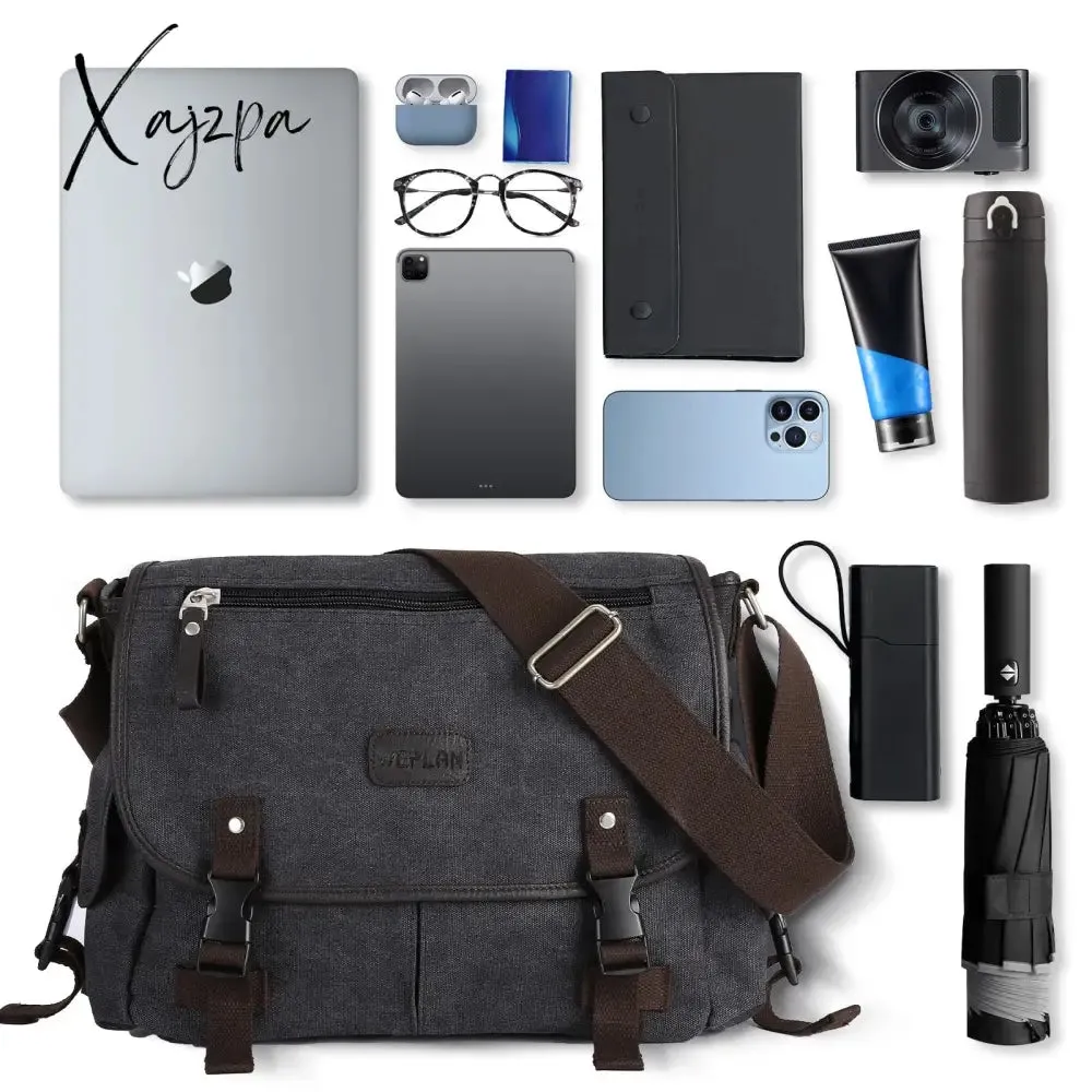 Xajzpa - Messenger Bag for Men Retro Canvas Satchel Casual Briefcases Laptop Bag Fit 13Inch,Water Resistant Crossbody College Satchel Bag