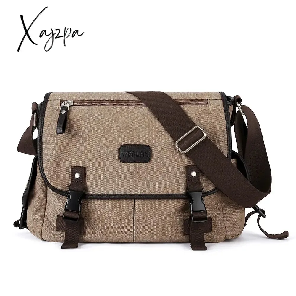 Xajzpa - Messenger Bag for Men Retro Canvas Satchel Casual Briefcases Laptop Bag Fit 13Inch,Water Resistant Crossbody College Satchel Bag