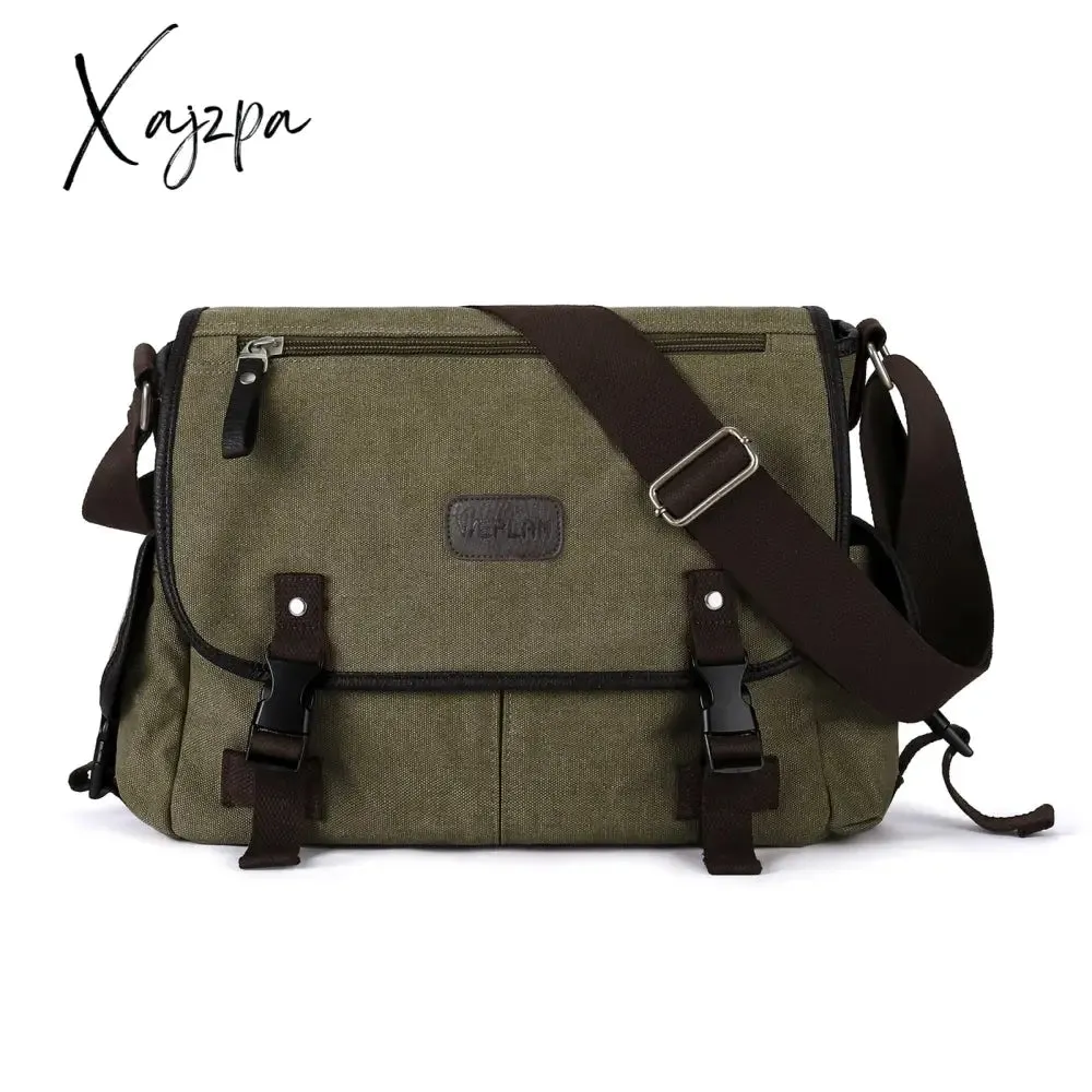 Xajzpa - Messenger Bag for Men Retro Canvas Satchel Casual Briefcases Laptop Bag Fit 13Inch,Water Resistant Crossbody College Satchel Bag
