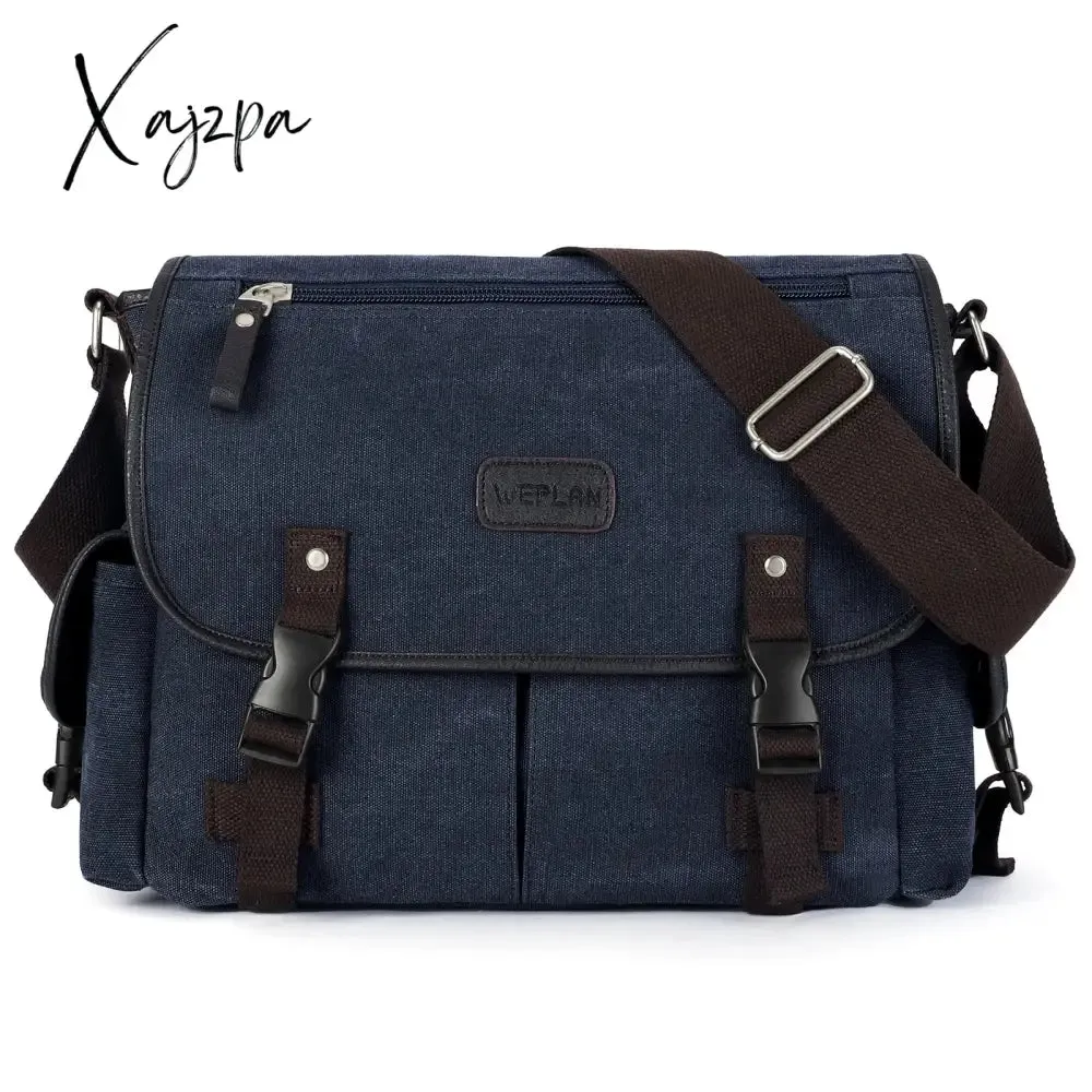 Xajzpa - Messenger Bag for Men Retro Canvas Satchel Casual Briefcases Laptop Bag Fit 13Inch,Water Resistant Crossbody College Satchel Bag